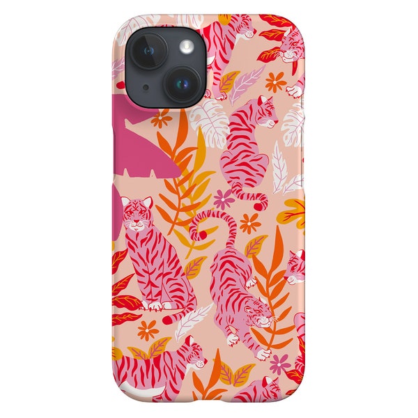 Tiger Busy Jungle Limited-Edition Phone Case | Tropical Wild Cat | Phone Case For iPhone 14 13 12 Samsung Galaxy Google Pixel | Pink Red