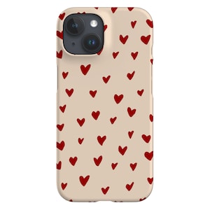 Rote Herzen Handyhülle | Niedliches kleines Y2K Liebesherz | Hülle für iPhone 16 15 14 13 12 SE Max Pro - Samsung Galaxy S24 - Google Pixel 8 | Beige