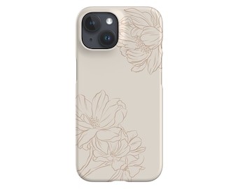 Peonies Line Art Phone Case: Beige Floral Cover