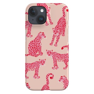 Leopard Scatter Handyhülle | Süßes Tier Wilde Katze | Hülle für iPhone 16 15 14 13 12 SE Max Pro - Samsung Galaxy S24 - Google Pixel 8 | Rosa