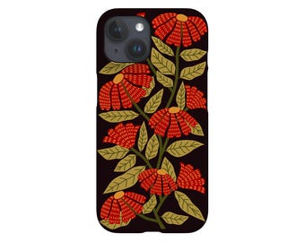 Funda floral para teléfono: diseño floral de arte popular; color negro