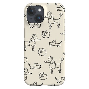 Doodle Dogs Scatter Phone Case | Cute Poodle | Cover for iPhone 16 15 14 13 12 11 SE Max Pro - Samsung Galaxy S24 - Google Pixel 8 | Cream