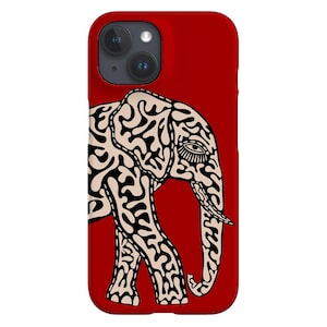 Handyhülle mit Elefantenmotiv: Rotes Safari-Tiermuster im Folk-Art-Stil