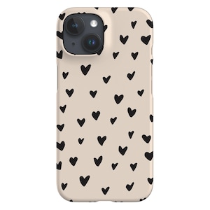 Schwarze Herzen Handyhülle | Niedliche Y2K Kleine Liebe | Hülle für iPhone 16 15 14 13 12 11 SE Max Pro - Samsung Galaxy S24 - Google Pixel 8 | Creme