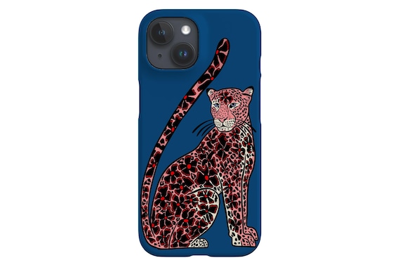 Floral Leopard Phone Case: Pink Blue Wild Cat Art