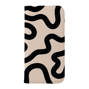 Swirl Geldbörse Handyhülle | Vegan Leder | Niedliche Y2K Swirl Linien | Hülle für iPhone 16 15 14 13 12 11 SE Max Pro - Samsung Galaxy S24 | Pfirsich