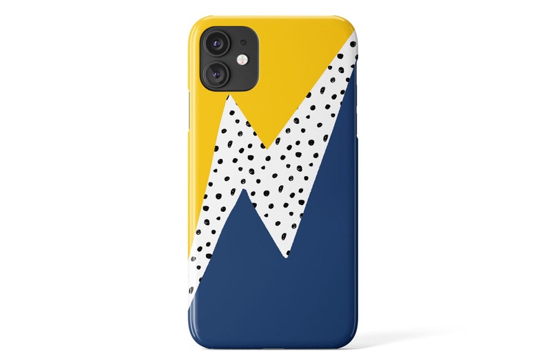 Google Pixel Cover Yellow Colour Block Blue Spots Thunderbolt Geometric Thunderbolt iPhone Case Samsung Galaxy Shell Dot