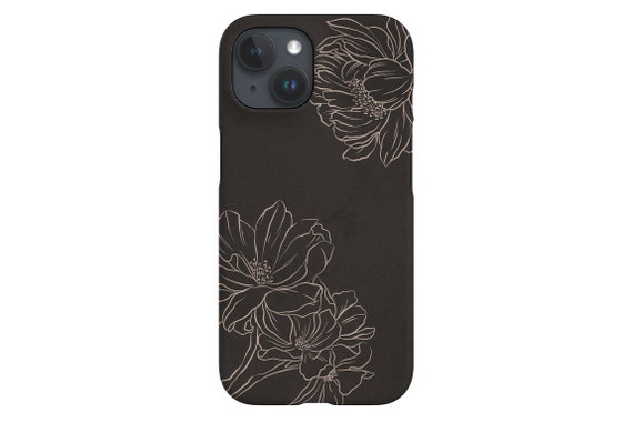 Peonies Line Art Flower Phone Case | Floral Peony | Cover for iPhone 16 15 14 13 12 SE Max Pro - Samsung Galaxy S24 - Google Pixel 8 | Ash