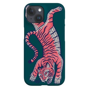 Tiger Phone Case | Cute Safari Wild Cat | Cover for iPhone 16 15 14 13 12 11 SE Max Pro - Samsung Galaxy S25 - Google Pixel 9 | Dark Green