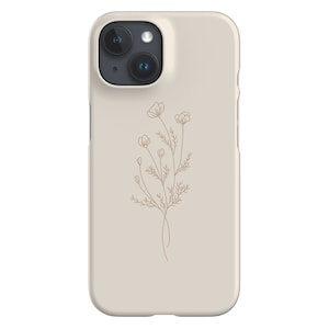 Modern minimalistisch telefoonhoesje met bloem | Wilde bloem | Cover voor iPhone 16 15 14 13 12 SE Max Pro - Samsung Galaxy S24 - Google Pixel 8 | Beige