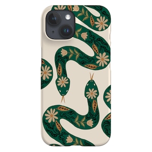 Funda para teléfono con estampado de serpiente floral: Cubierta verde de arte popular