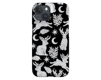 Jackalope Phone Case: Folklore Rabbit, Mystic Forest Design; Black