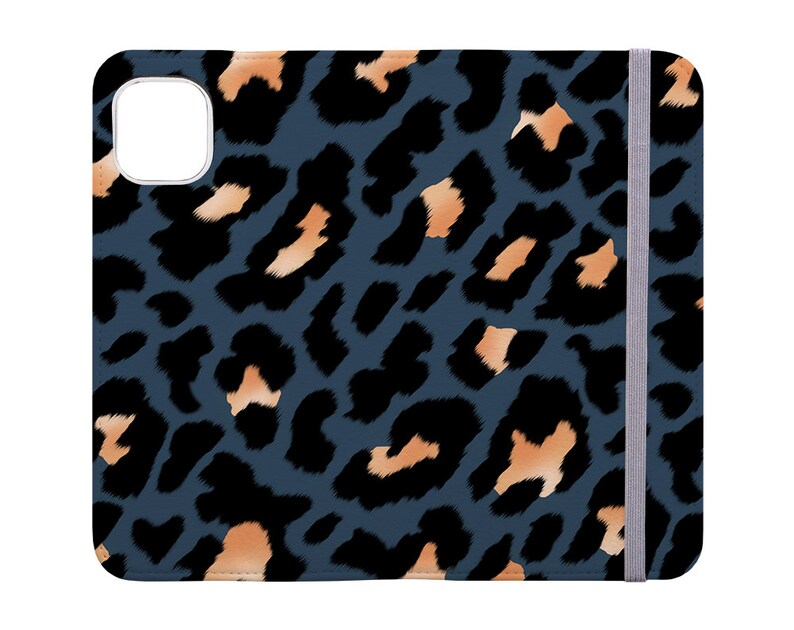 Faux Leather Blue Credit Card Leopard Spots Pattern Folio Classic Leopard Wallet iPhone Case Animal Print Samsung Galaxy Case