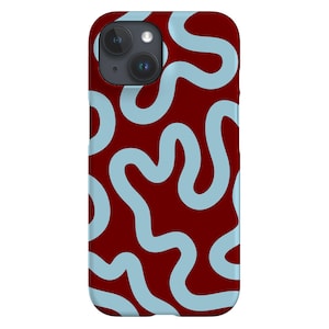 Coque de portable SWIRL - Jolie coque pour iPhone Y2K Swirl Lines - Coque bleu bordeaux pour iPhone 16 15 14 Pro Max SE 2 Samsung Galaxy S24 Google Pixel 8
