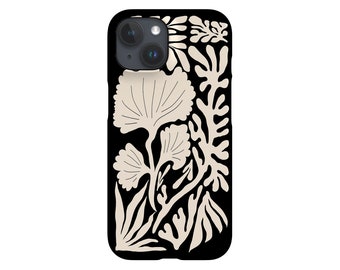 Abstract Coral Reef Phone Case | Matisse Ocean | Cover for iPhone 16 15 14 13 12 11 SE Max Pro - Samsung Galaxy S24 - Google Pixel 8 | Black