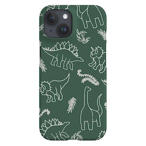 Dinosaurs Phone Case - Cover for iPhone 13 12 11 XS Max Pro - Samsung Galaxy S21 - Google Pixel - Cute Kawaii Dino Plants Line Art - Khaki