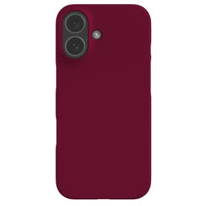 May include: A solid deep burgundy smartphone case with a smooth matte finish. The case features a prominent circular camera cutout area in the upper left corner, designed to accommodate two camera lenses and a small circular flash component.