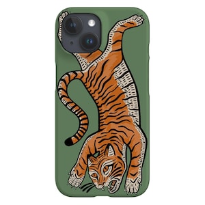 Custodia per telefono Tiger / Carino Jungle Safari Gatto selvatico / Cover per iPhone 16 15 14 13 12 11 SE Max Pro - Samsung Galaxy S24 - Google Pixel 8 / Verde