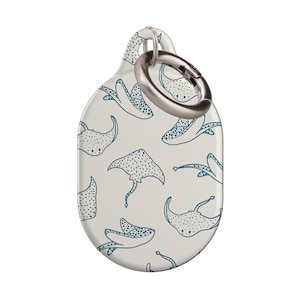 Stingray Apple AirTag Holder Cover Keychain Porte-clés | Mignonne raie manta de l'océan | Étui de protection AirTag avec mousqueton | Bleu beige