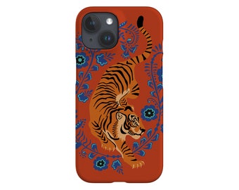 Floral Tiger Phone Case: Rust Orange Wild Cat Design