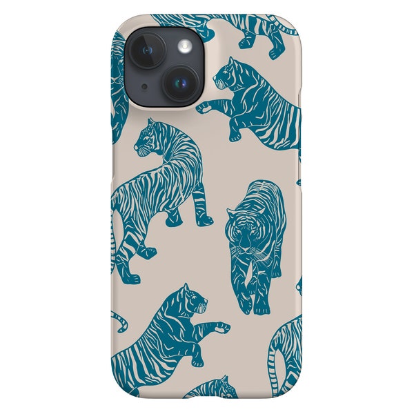 Tigers Pattern Limited Edition Handyhülle | Tier Wildkatze | Handytasche für iPhone 14 13 12 11 Samsung Galaxy Google Pixel | Beige Blau