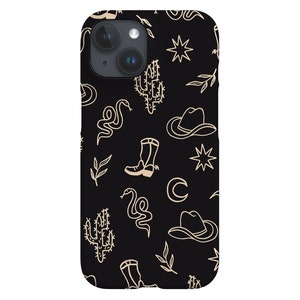 Wild West Line Art Limited-Edition Phone Case | Western Cowboy Cactus Snake | Phone Case For iPhone 15 Samsung Galaxy Google Pixel | Black