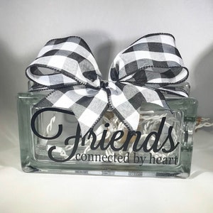 Friends Connected by Heart Glass Block Light/Friends Gift//Best Friend Gift/Rectangular Decorative Home Decor Lighted Glass Block