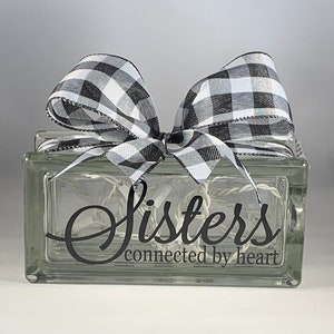 Sisters Connected by Heart Glass Block Light/Sisters Gift/ Sisters Christmas Gift/Rectangular Decorative Home Decor Lighted Glass Block