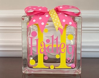 Girls Customized/Personalized Glass Block Money Bank/Piggy Bank (6-inch)