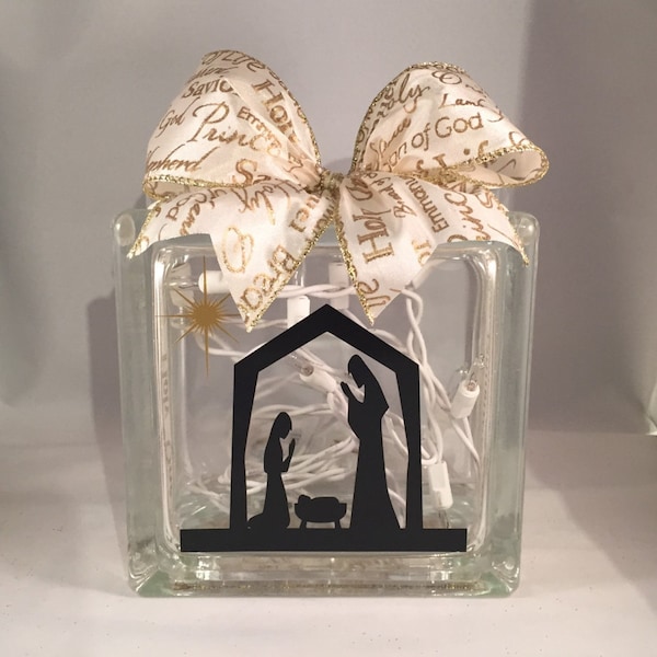 NATIVITY/Christmas Lighted Glass Block (6 inch)