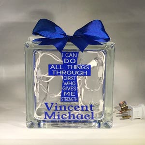 Boys Baptism Gift, Boys Communion Gift, Boys Christening Gift, Boys Dedication Gift, New Baby Gift, Custom Personalized Lighted Glass Block
