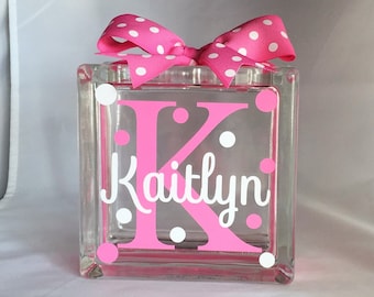 Girls Customized/Personalized Glass Block Money Bank/Piggy Bank (6-inch)