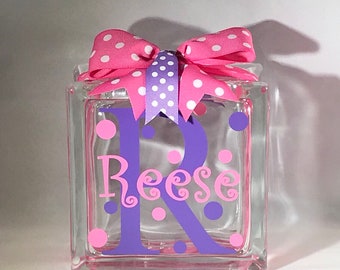 Girls Customized/Personalized Glass Block Money Bank/Piggy Bank (6-inch)