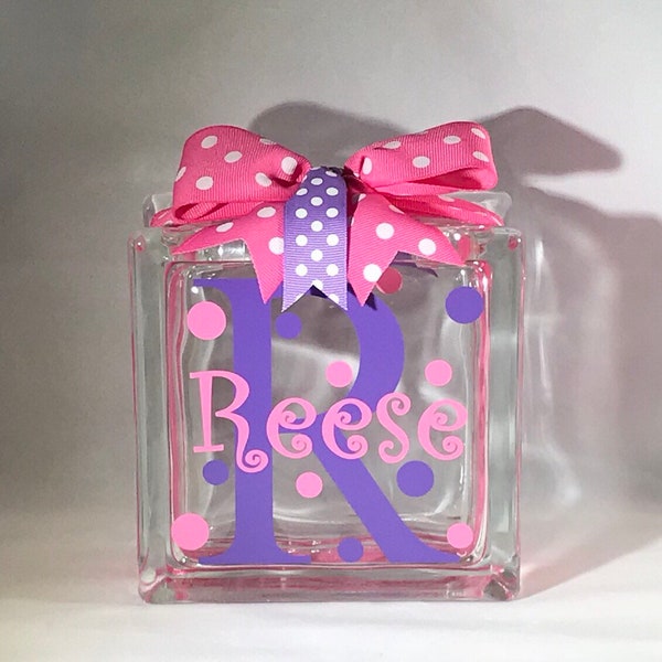 Girls Customized/Personalized Glass Block Money Bank/Piggy Bank (6-inch)