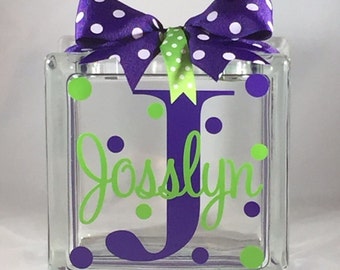 Girls Customized/Personalized Glass Block Money Bank/Piggy Bank (6-inch)