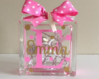 Girls Customized/Personalized Lighted Glass Block Nightlight (6-inch)