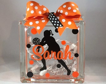 Personalized Girls Volleyball Lighted Glass Block Nightlight/Personalized Volleyball Gift/Team Volleyball Gift/Sports Team Gift (6-inch)