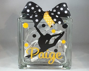 Girls Customized/Personalized Poms/Dancer/Dance Team Lighted Glass Block Nightlight (6-inch)