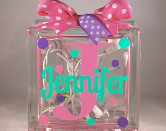 Girls Customized/Personalized Lighted Glass Block Nightlight (6-inch)