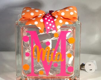 Girls Customized/Personalized Lighted Glass Block Nightlight (6-inch)