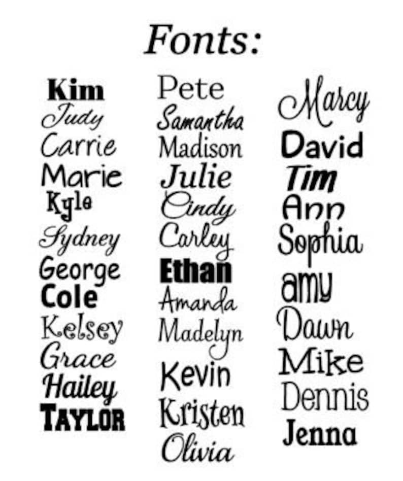 Pu&ograve; includere: Un elenco di nomi in diversi font, tra cui Kim, Pete, Marcy, Carrie, Madison, David, Marie, Julie, Tim, Kyle, Cindy, Ann, Sydney, Carley, Sophia, George, Ethan, Cole, Amanda, amy, Kelsey, Madelyn, Dawn, Grace, Kevin, Mike, Hailey, Kristen, Dennis, TAYLOR, Olivia e Jenna.