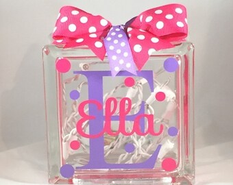 Girls Customized/Personalized Lighted Glass Block Nightlight (6-inch)