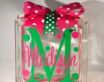 Girls Customized/Personalized Glass Block Money Bank/Piggy Bank (6-inch)