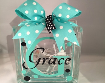 Girls Customized/Personalized Lighted Glass Block Nightlight (6-inch)