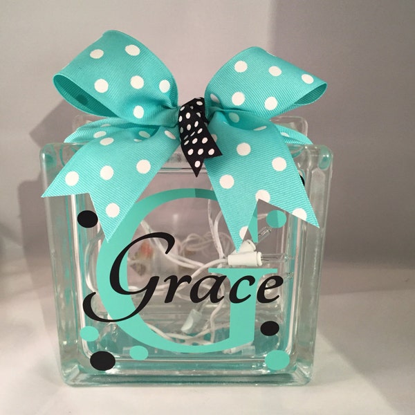 Girls Customized/Personalized Lighted Glass Block Nightlight (6-inch)