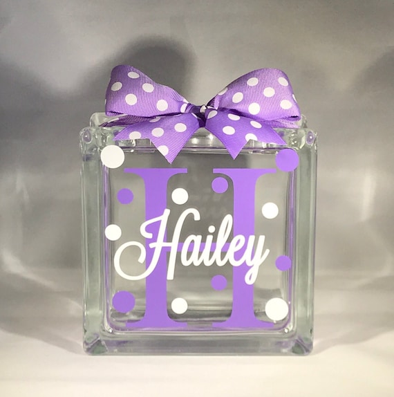 Personalized Bank/Girls Personalized Bank/Girls Personalized Piggy Bank/Girls Gift/Girls Personalized Glass Block Money Bank (6-inch)