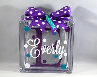 Personalized Bank/Girls Personalized Bank/Girls Personalized Piggy Bank/Girls Gift/Girls Personalized Glass Block Money Bank (6-inch)