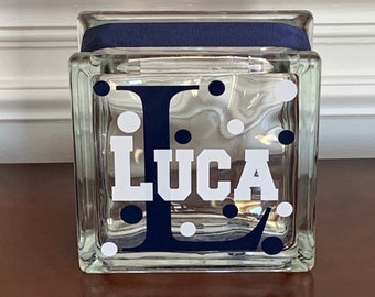 Personalized Bank/Boys Personalized Bank/Boys Personalized Piggy Bank/Boys Gift/Boys Personalized Glass Block Money Bank (6-inch)