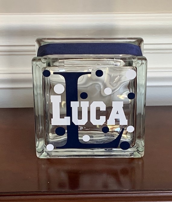 Personalized Bank/Boys Personalized Bank/Boys Personalized Piggy Bank/Boys Gift/Boys Personalized Glass Block Money Bank (6-inch)