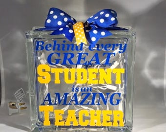 Teacher Gift Customized/Personalized Lighted Glass Block (8-inch)